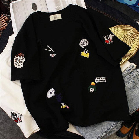 Image of Plus Size Women's Summer T-Shirts 2019 New O-Neck Short Sleeve Cute Cartoon T-Shirt for Girls Students Lady BF Style Tops Tees