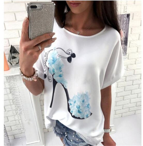 Image of T-shirt femme uni coton lin manches courtes talons hauts imprimé hauts plage hauts à la mode