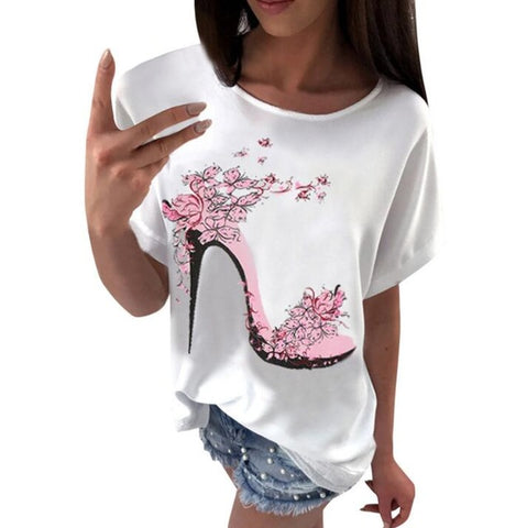 Image of T-shirt femme uni coton lin manches courtes talons hauts imprimé hauts plage hauts à la mode
