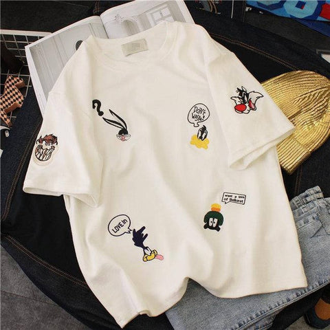 Image of Plus Size Women's Summer T-Shirts 2019 New O-Neck Short Sleeve Cute Cartoon T-Shirt for Girls Students Lady BF Style Tops Tees
