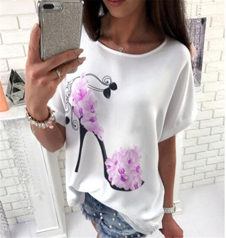 Image of T-shirt femme uni coton lin manches courtes talons hauts imprimé hauts plage hauts à la mode
